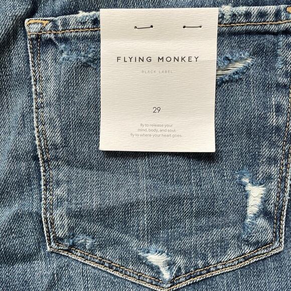 Flying Monkey 29 Distressed Boyfriend Jeans | High Rise Medium Wash, Cotton, NWT - Picture 8 of 9
